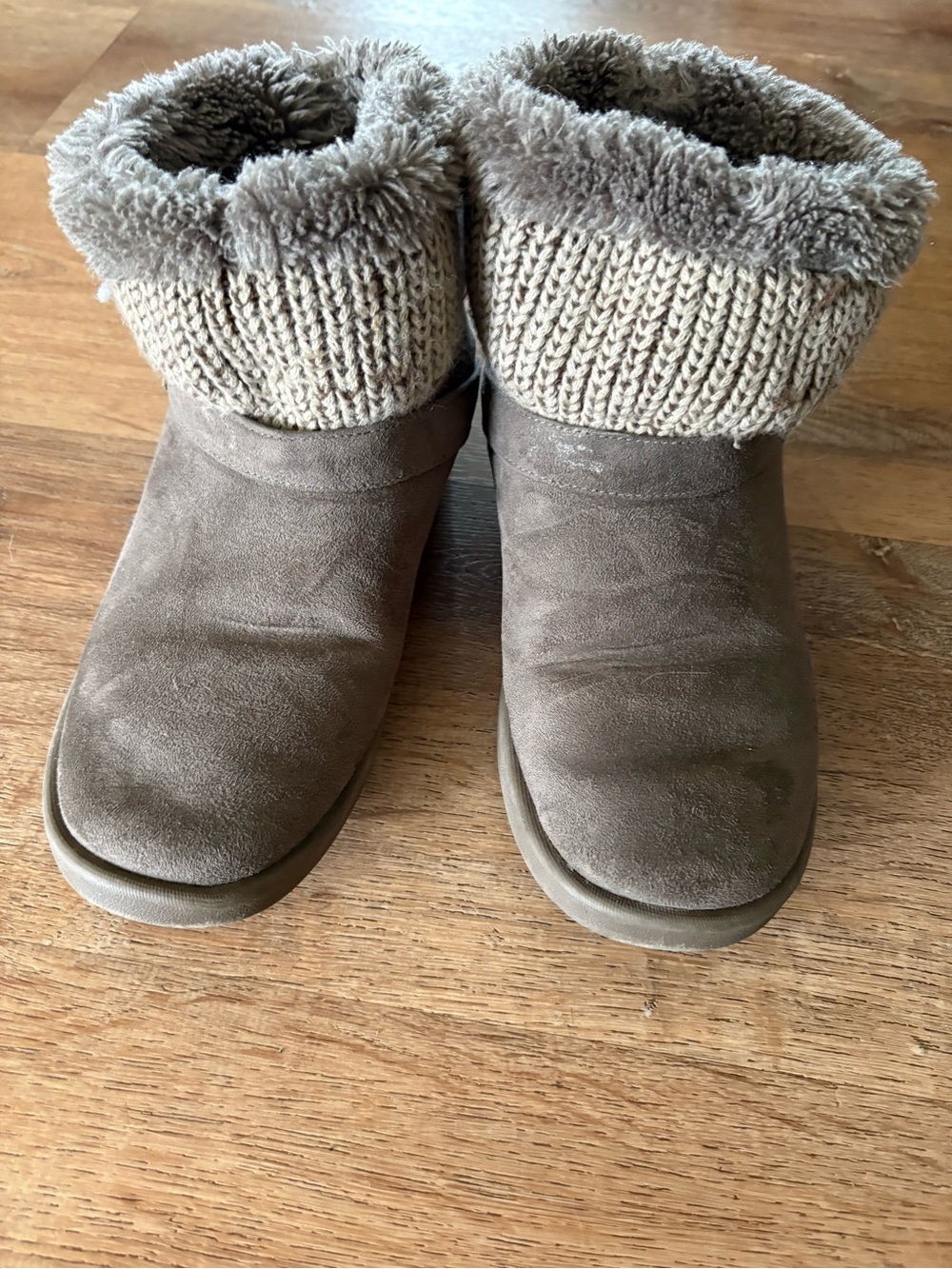 Women's Cozy Knit Cuff Suede Booties - Taupe